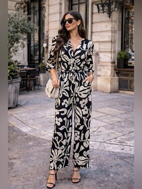Bloggers Favorite Zara Black White Floral Jumpsuit | Chic Wide Leg Resort Luxe